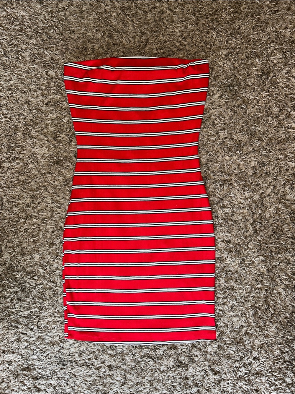 Popular21 Strapless Red and Black Striped Bodycon Y2K Dress Women’s Small